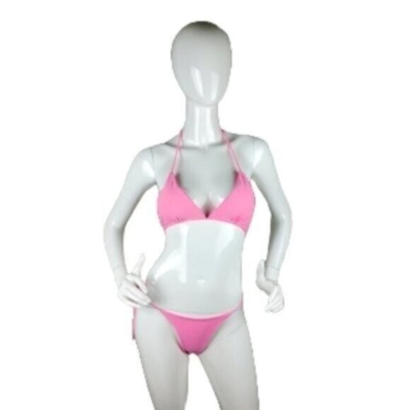 Barbiecore Pink Triangle Thong String Bikini Size Small - Picture 1 of 5